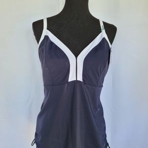 NWT Panache Swim Top Navy White US 34 HH